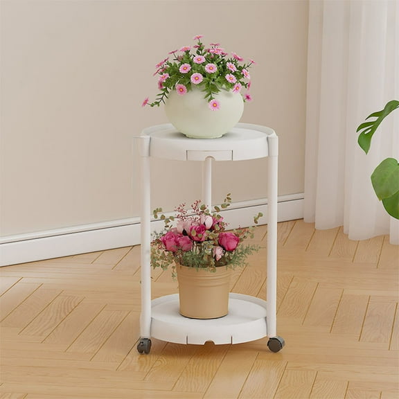 Side Table with Wheels, Couch End Table, Plant Stand 2 Layer Flower Pot Stand Flower Display Stand, Mobile Plastic Drink Table for Small Spaces, Night Stand for Bedroom, Living Room