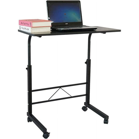 Side Table with Wheels,Snack Side Table with Castors Mobile End Table Height Adjustable Computer Stand Portable Workstation Snack Tables for Bed and Sofa Laptop (S, with Baffle, Black C)