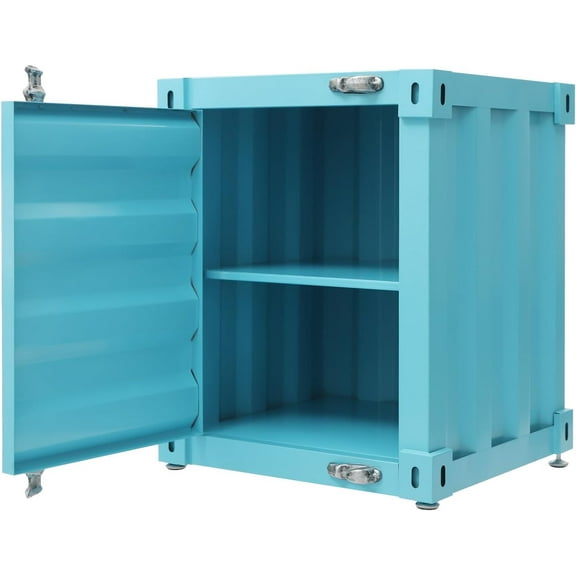 Side Table, Wind Container Cabinet Iron Bedside Table with Combination Lock, Style Container Cabinet Iron End Tables Nightstand for Bedroom Living Room (Blue)