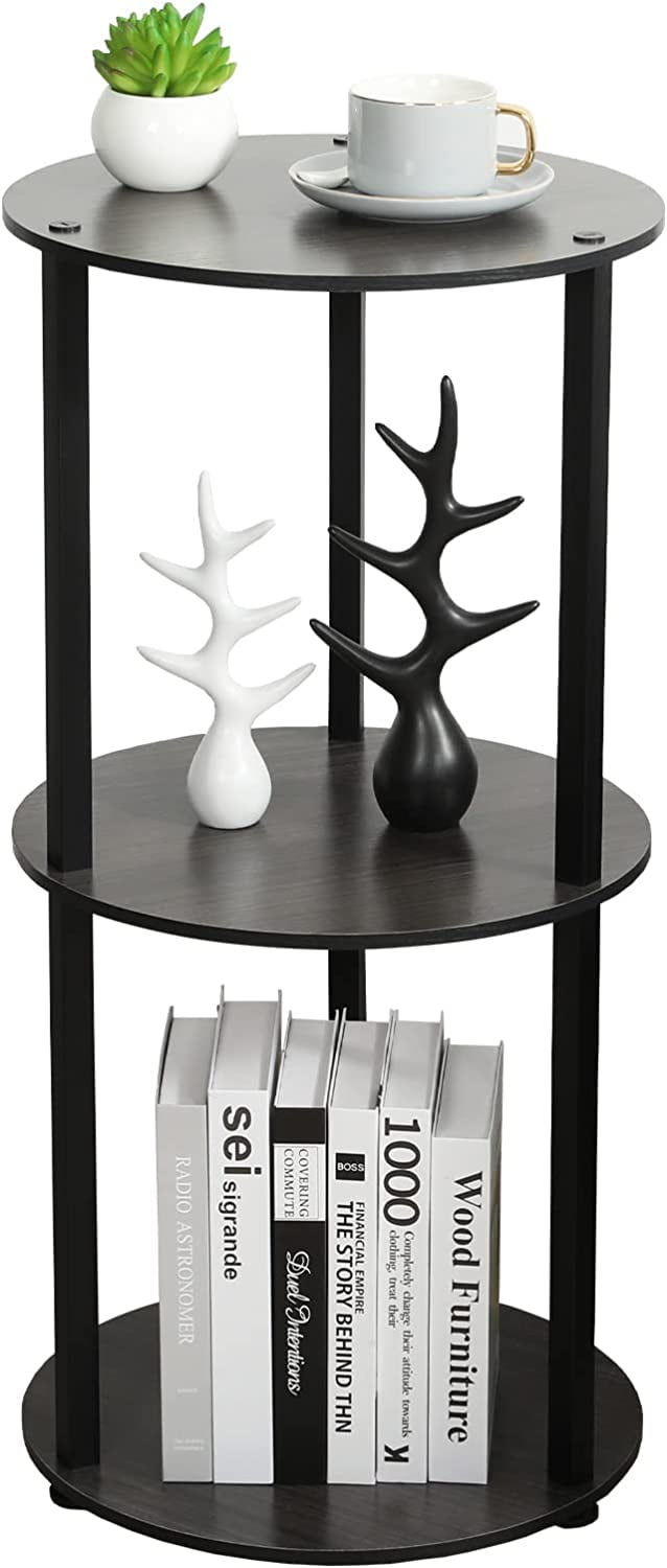 ZEEYUAN Round End Table with Storage, Bedside Table for Bedroom, Living ...