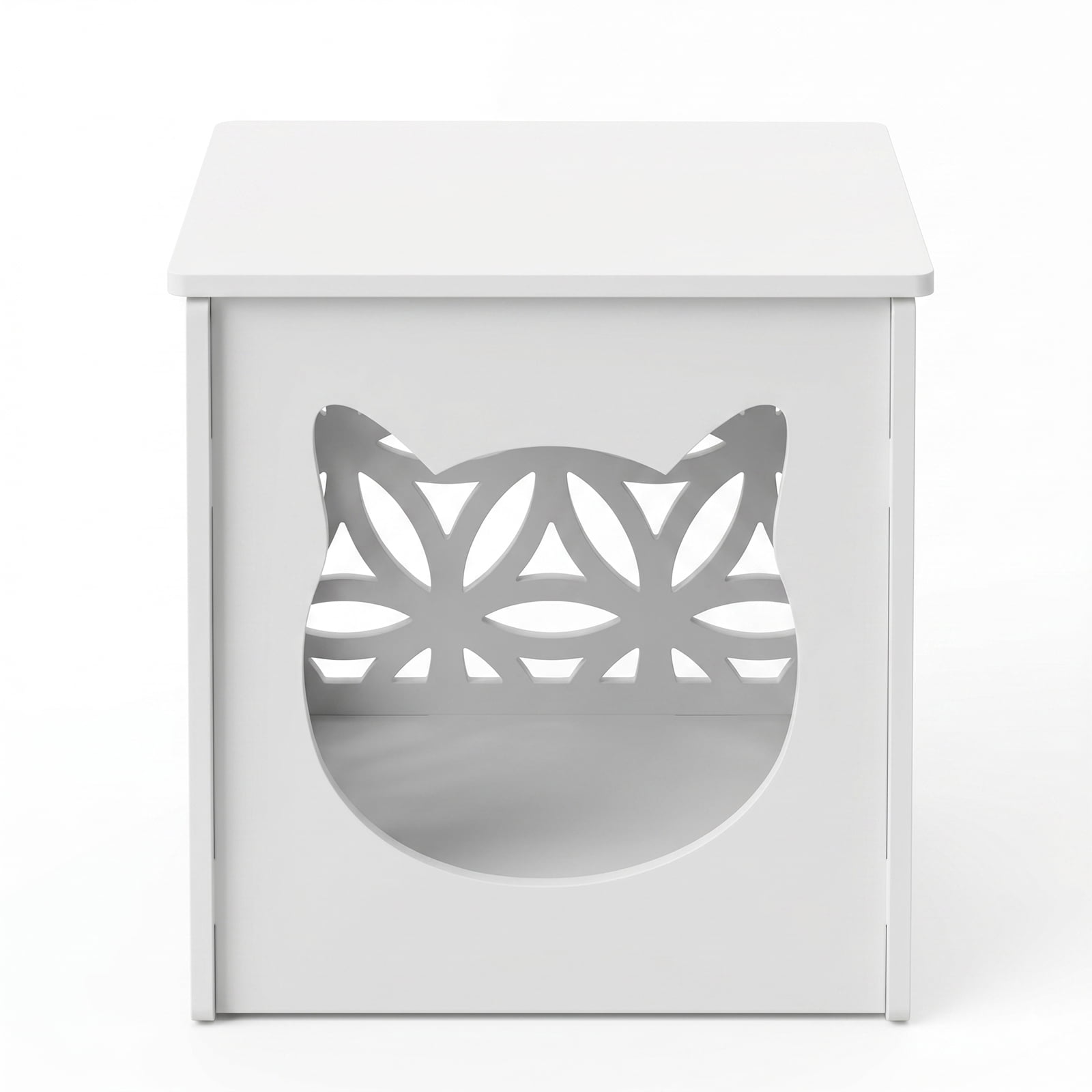 Side Table and House for Pets, Bedside Table with Warm Light, Cats Cube Condo, Nightstand End Table for Indoor Outdoor, White