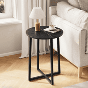 Small End Table for Living Room Bedroom, Round Side Table with Metal Legs, Accent Table for Small Spaces, Black