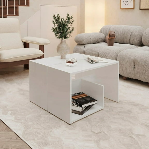 Side Table in Crisp White Melamine Featuring Open Storage and a Rectangular Design