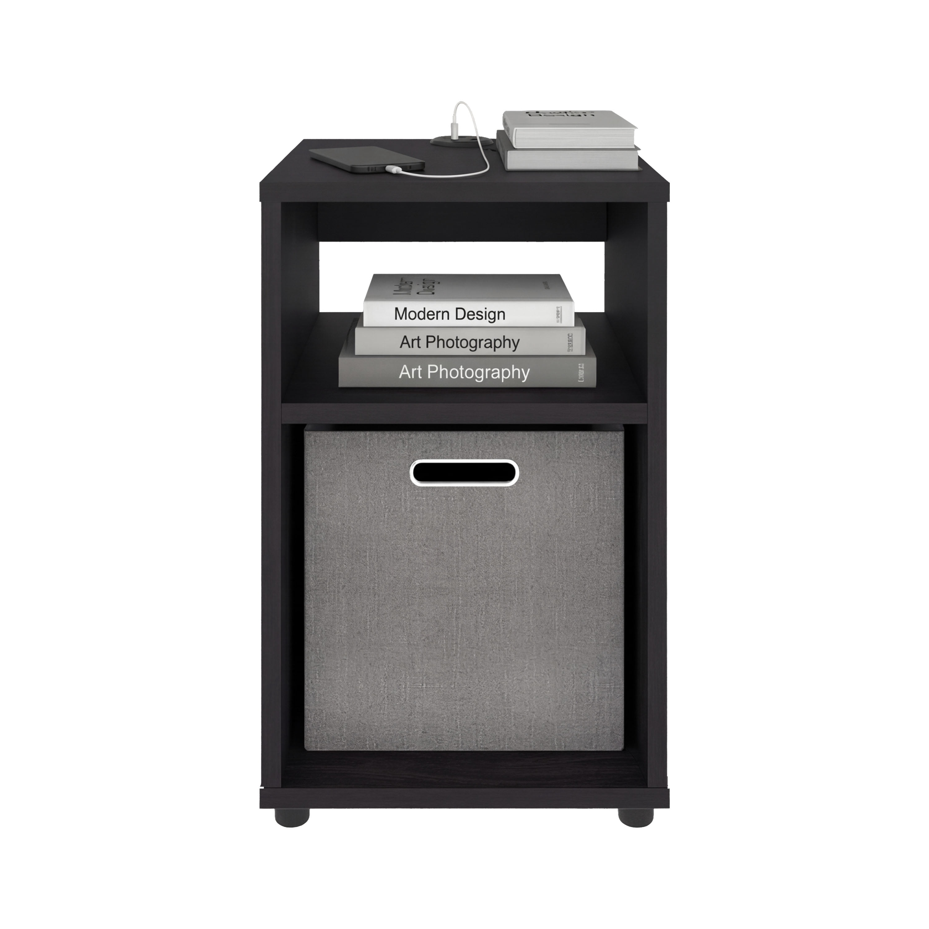 Side Table with 1 Shelf and 1 Fabric Storage Basket