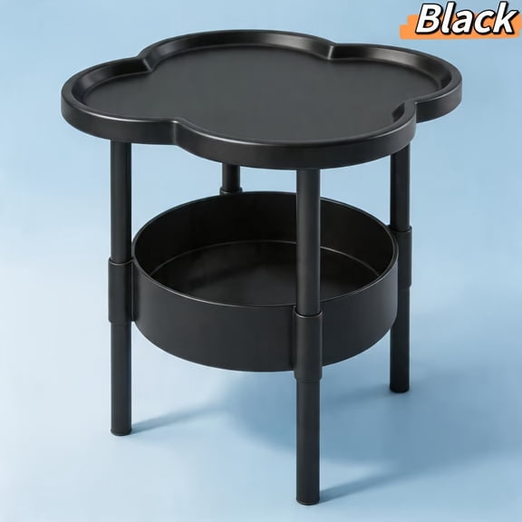 Side Table with 2-Tier Flower Shape, Small End Table with Shelf Green for Patio Bedroom