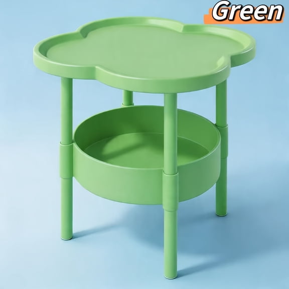 Side Table with 2-Tier Flower Shape, Small End Table with Shelf Green for Patio Bedroom