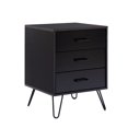 thumbnail image 1 of Side Table with 3 Drawers and Metal Hairpin Legs, Black, 1 of 5