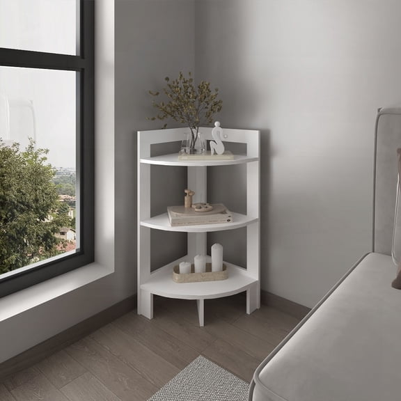 Side Table with 3 Shelves and 3 Legs, 31.70" H, White for Small Spaces