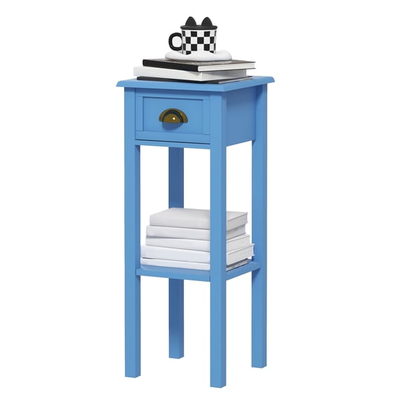 Side Table with Drawer & Shelf, End Table Living Room - Light Blue