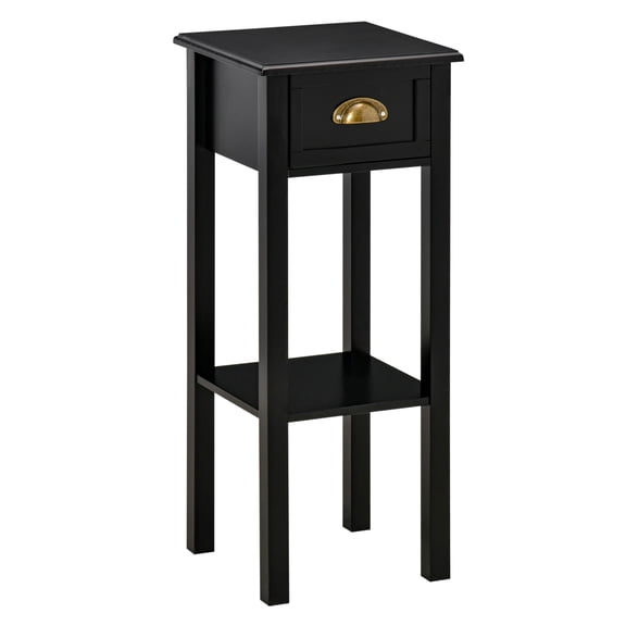 Side Table with Drawer & Shelf, End Table for Living Room - Black, Narrow Accent Table