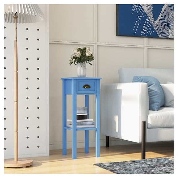 Side Table with Drawer & Shelf - Light Blue End Table for Living Room