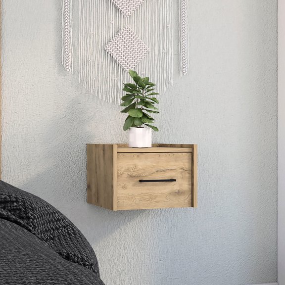 Side Table with Drawer | Wall Assembly for Floating Effect | Particle Board Main Material | Helps in Space Utilization