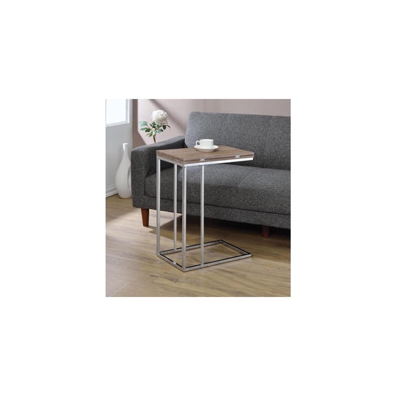 Side Table with Expanding Top, Weathered Oak & Chrome Accent