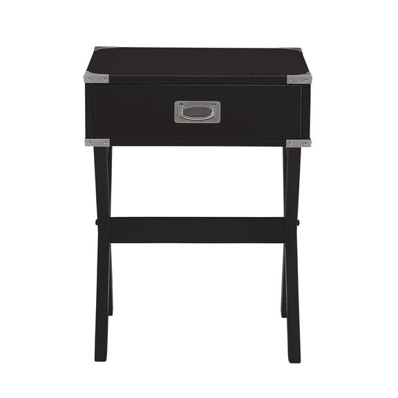 Side Table with Metal Corners, Black