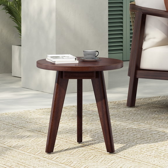 Side Table with Round Acacia Wood Top and 3-Leg Design, Modern End Table and Nightstand for Bedroom Living Room, Dark Brown