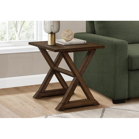 Side Table with Solid Wood Base - Square, Brown Veneer, Easy to Assemble