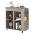 thumbnail image 1 of Side Table with Storage, 27" Tall End Table with Rolling Wheels for Living Room, Wood Side Tables Bedroom, 1 of 6
