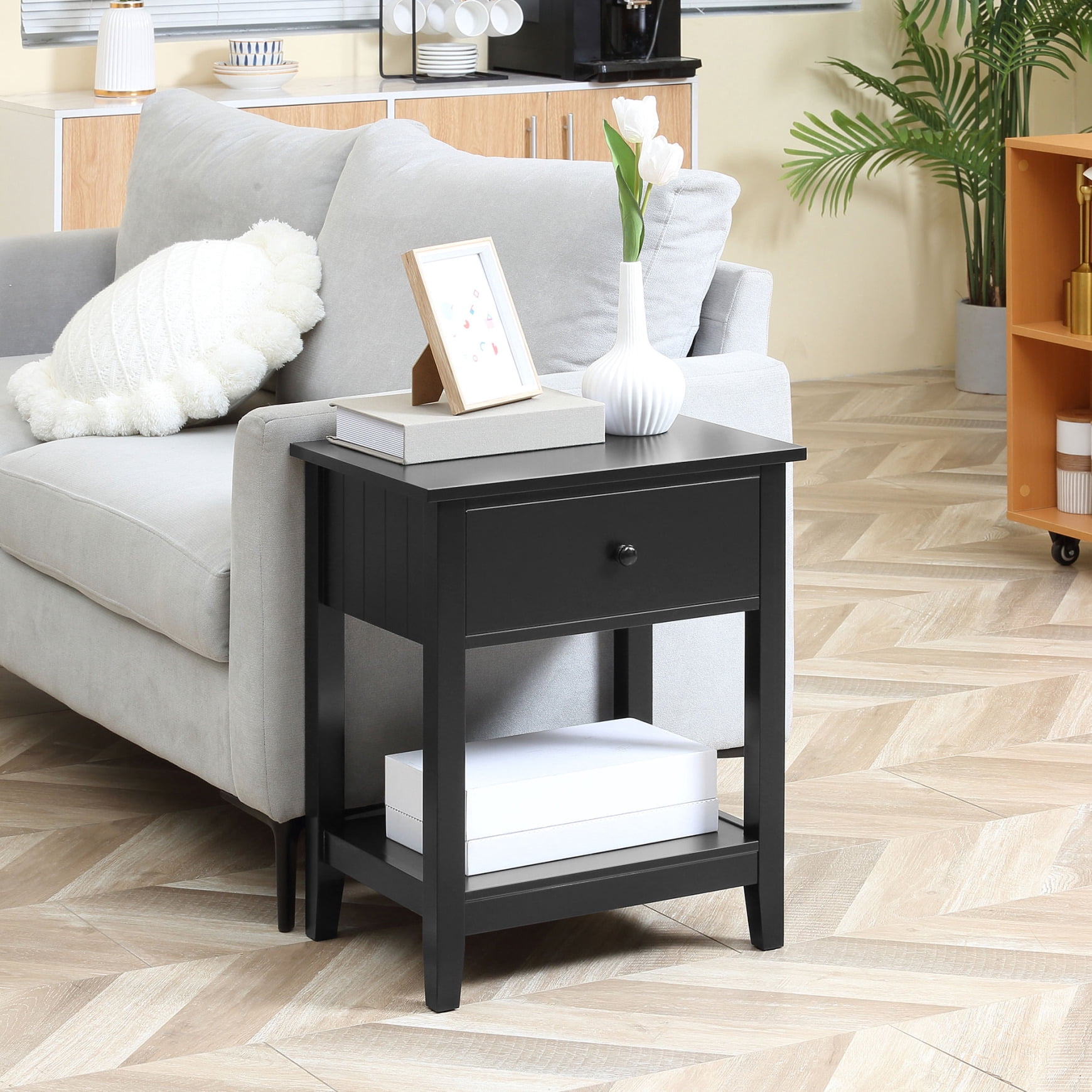 Side Table with Storage Drawer for Living Room, Modern Nightstand with ...