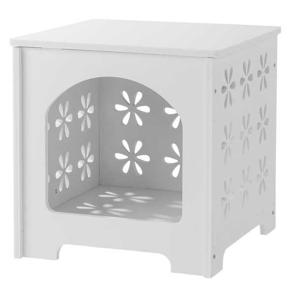 Side Table with Storage, Nightstand End Table with Floral Design, Modern Arch Opening Bedside Table for Indoor Outdoor, White