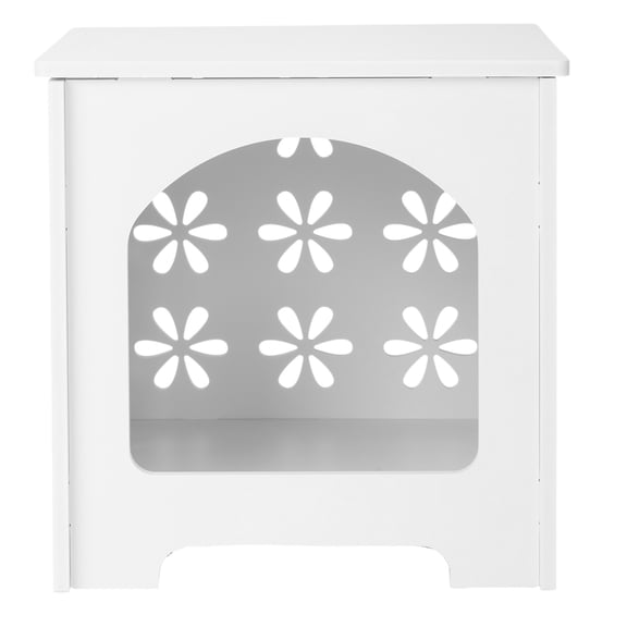 Side Table with Storage, Nightstand End Table with Floral Design, Modern Arch Opening Bedside Table for Indoor Outdoor, White