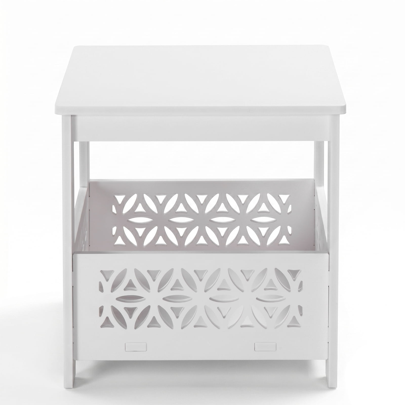 Side Table with Storage, Space Saving Nightstand for Small Spaces, Modern End Table for Indoor Outdoor, White