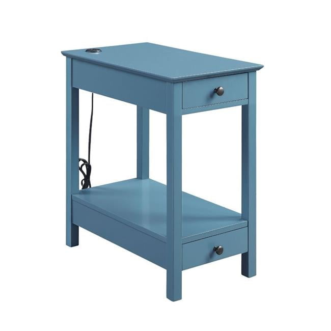Teal Wood Rectangular Side Table with USB Charging Dock
