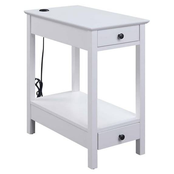 Side Table with USB Charging Dock, White - 25 x 23 x 13 in.