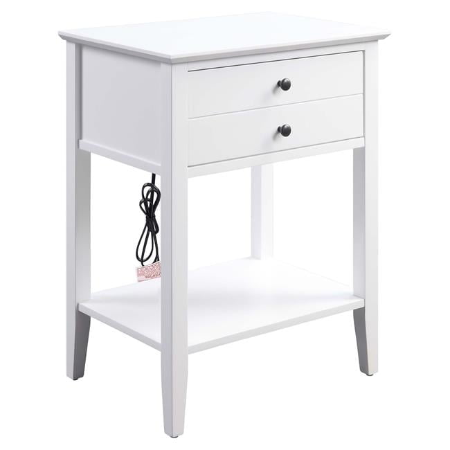 Grardor Modern White Square Side Table with USB Dock and Storage