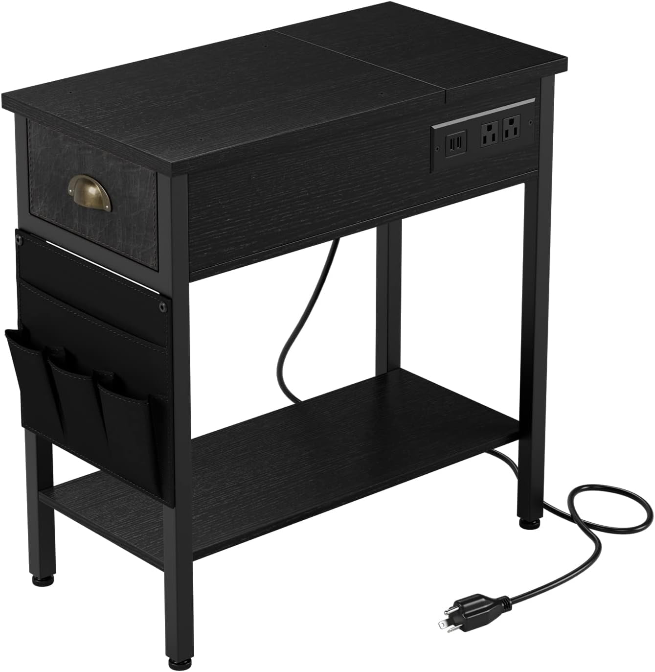 Side Table with USB Ports and Outlets, End Table with Charging Station