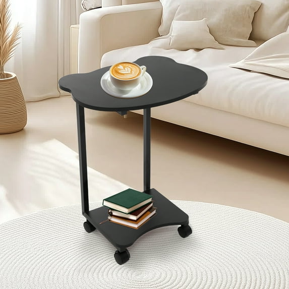 Side Table with Wheels, C Shaped End Table, Small Side Table for Couch Sofa 30*25*60cm Black