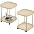 thumbnail image 1 of Side Table with Wheels, End Table Living Room Plastic Mobile Sofa Side Table Small Night Stand Bedroom Khaki (2 Pack), 1 of 11