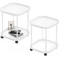 thumbnail image 1 of Side Table with Wheels, End Table Living Room Plastic Mobile Sofa Side Table Small Night Stand Bedroom White (2 Pack), 1 of 10