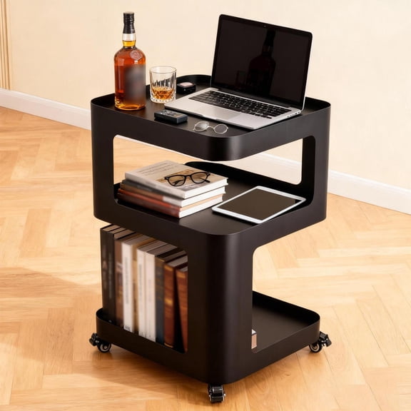 Side Table with Wheels, End Table Living Room Plastic Mobile Sofa Side Table Small Night Stand Bedroom