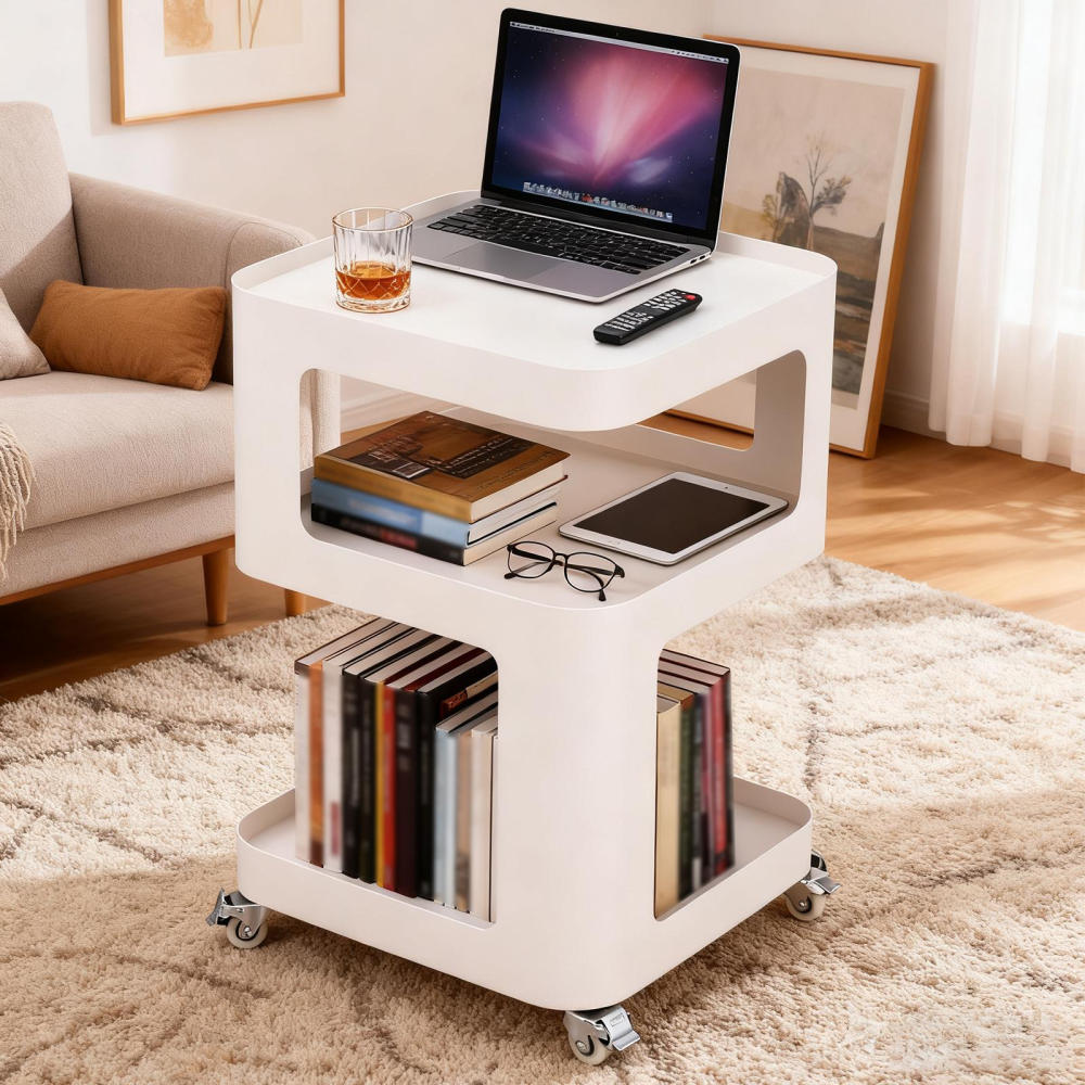 Side Table with Wheels, End Table Living Room Plastic Mobile Sofa Side ...