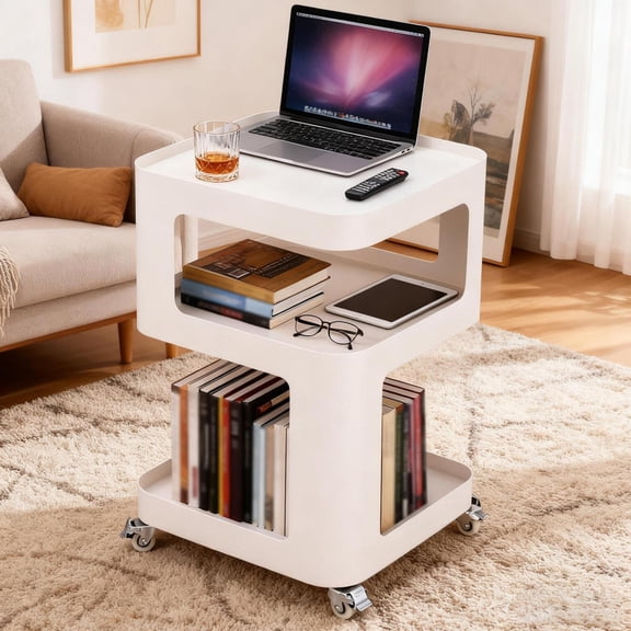 Side Table with Wheels, End Table Living Room Plastic Mobile Sofa Side Table Small Night Stand Bedroom