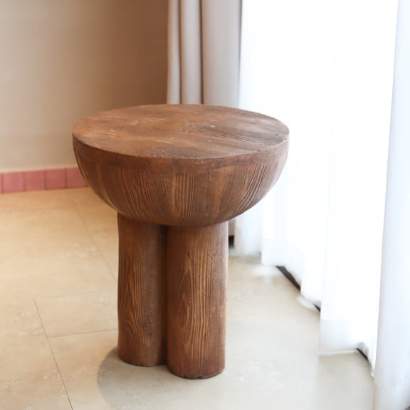 Side Table with Wood-Grain MGO Top and 3-Leg Design, Outdoor Patio End Table and Plant Stand for Garden Balcony, Brown