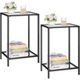 thumbnail image 1 of Side Tables Set of 2, End Tables with Tempered Glass, 2-Tier Nightstands with Storage Shelves, Coffee Table with Modern Style, Slim Sofa Table for Living Room, Bedroom, 11.8" D x 15" W, Black, 1 of 19