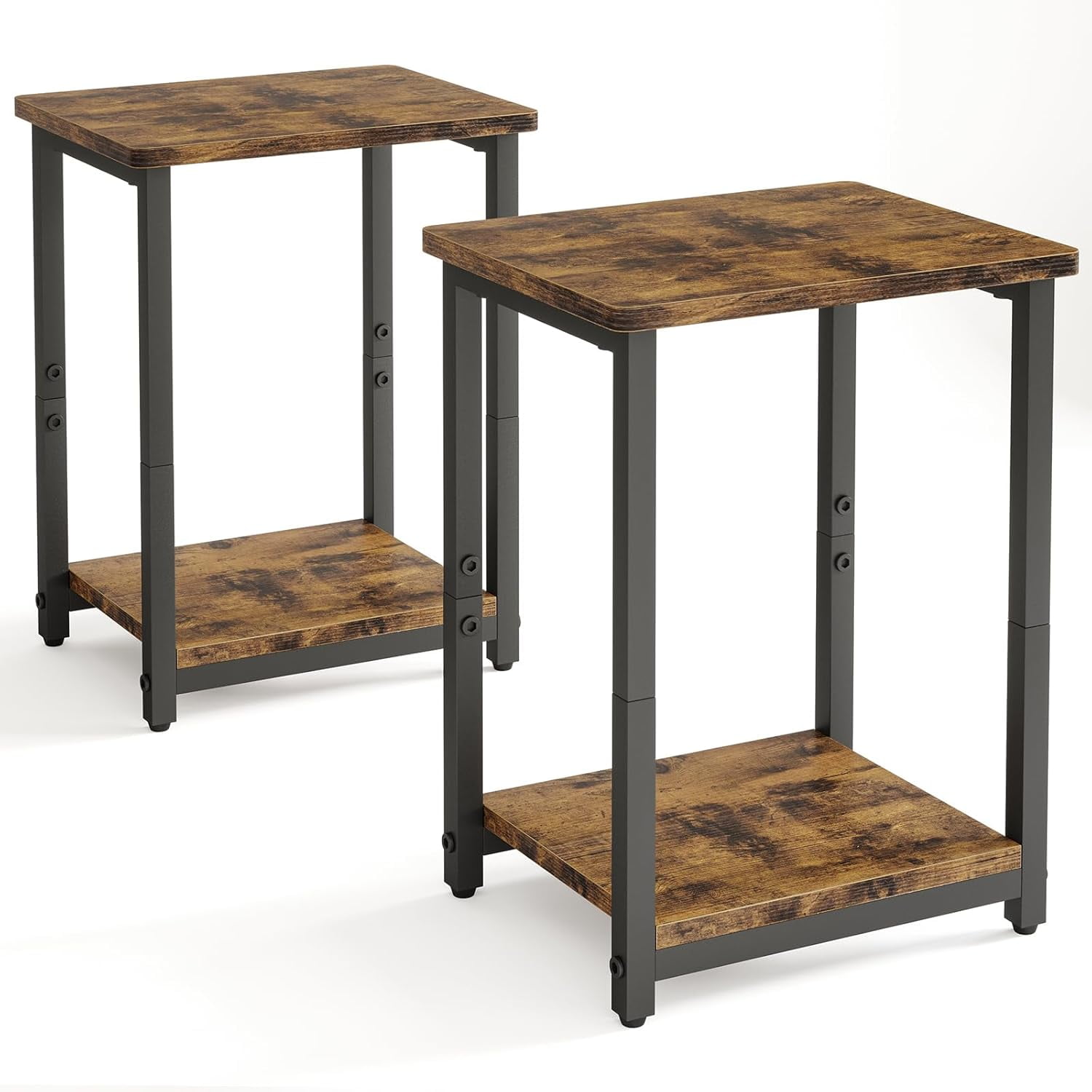 Rustic Brown and Black 2-Tier Particleboard End Tables Set