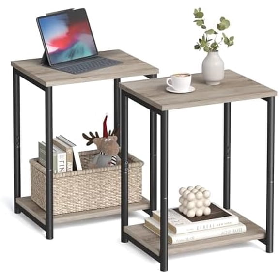 Side Tables Set of 2, Small End Table, Nightstand for Living Room, Bedroom, Office, Bathroom, Greige and Black ULET272B02