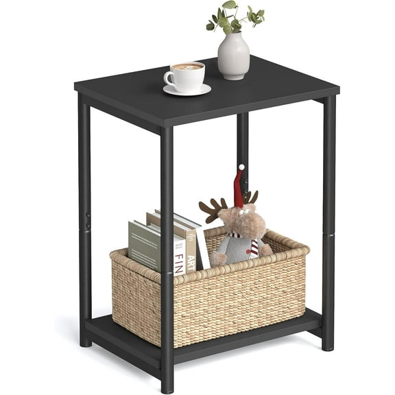 Side Tables Set of 2, Small End Table, Nightstand for Living Room, Bedroom, Office, Bathroom, Rustic Brown and Black