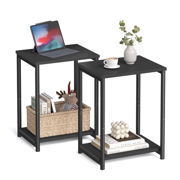 Side Tables Set of 2 Small End Table Nightstand for Living Room Bedroom Rectangle Black