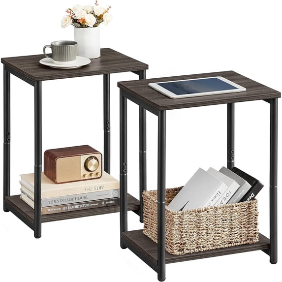 VASAGLE Side Tables Set of 2, Small End Table, Nightstand for Living Room, Bedroom, Office, Bathroom, Chestnut Brown and Classic Black