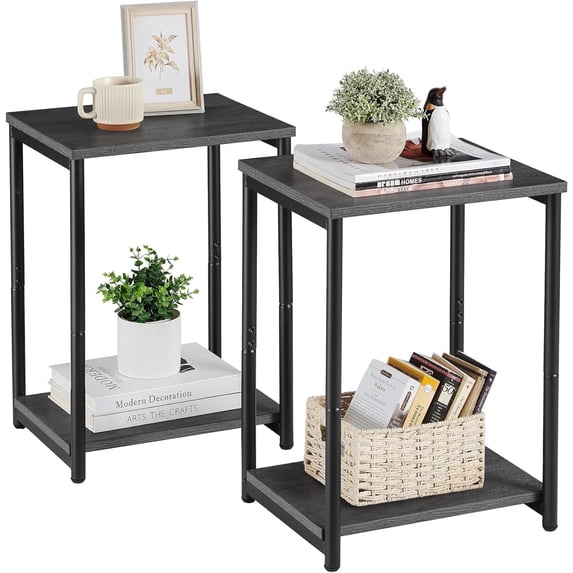VASAGLE Side Tables Set of 2, Small End Table, Nightstand for Living Room, Bedroom, Office, Bathroom, Misty Gray and Classic Black
