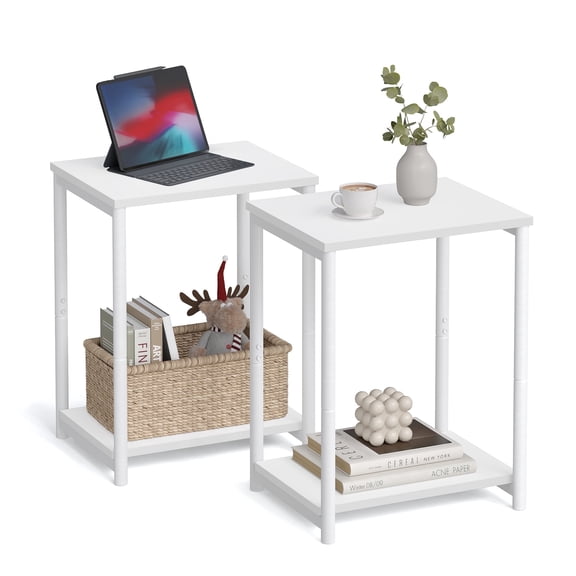 Side Tables Set of 2 Small End Table Nightstand for Living Room Bedroom Rectangle White