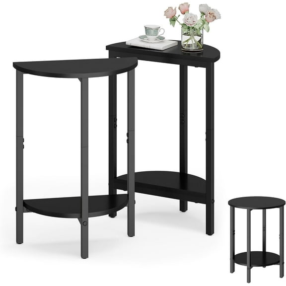 chdqwer Side Tables Small End Tables Half Round Side Table for Living Room 2 Tier Small Couch Side Table Small Round Coffee Accent Table Thin Sofa Table Narrow Entryway Table Brown