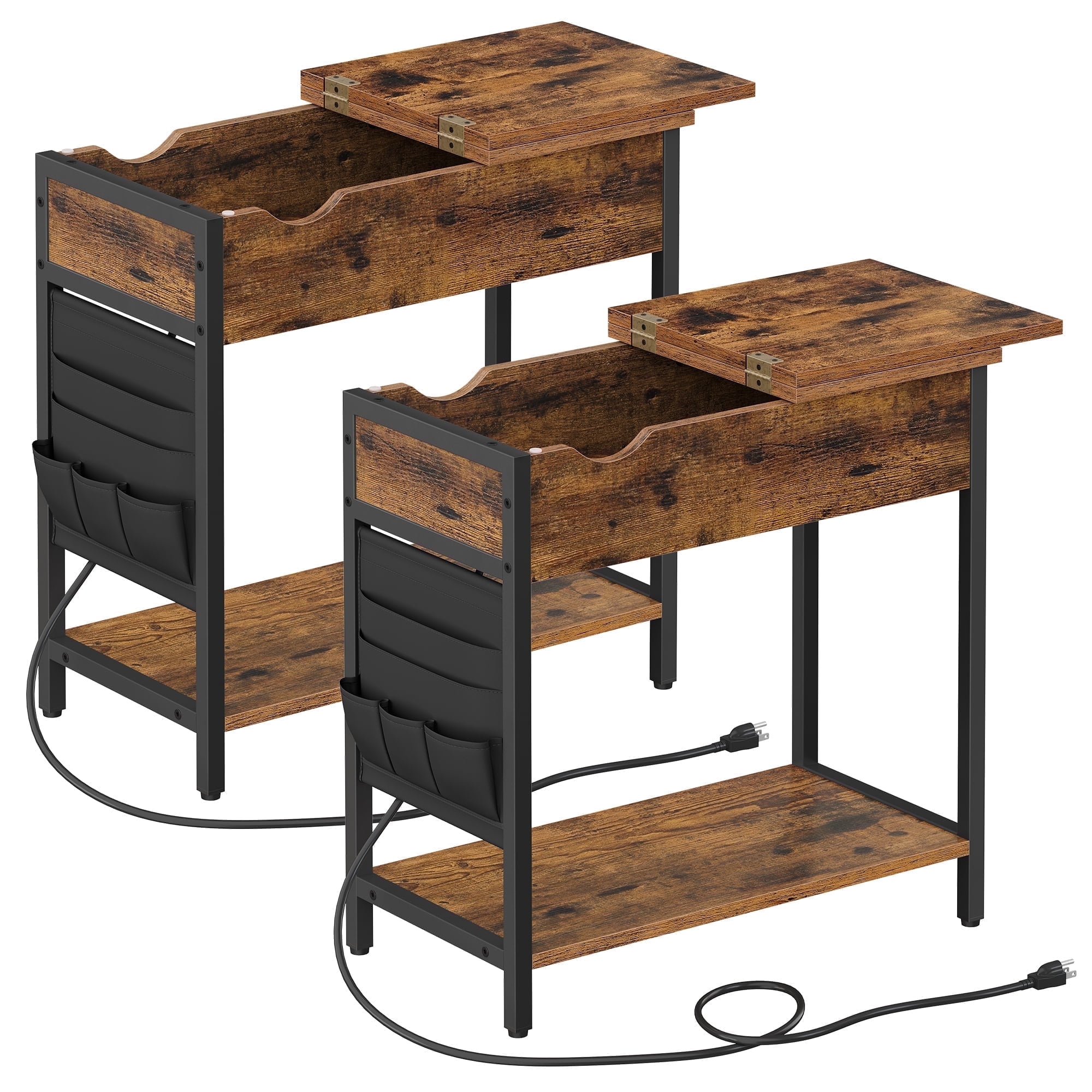 2PCS Side Tables with Storage End Tables with USB Ports and Outlets ...