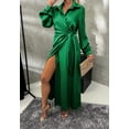 thumbnail image 1 of Side Tie Overlap Hem Dress, Green, X-Large, 1 of 5