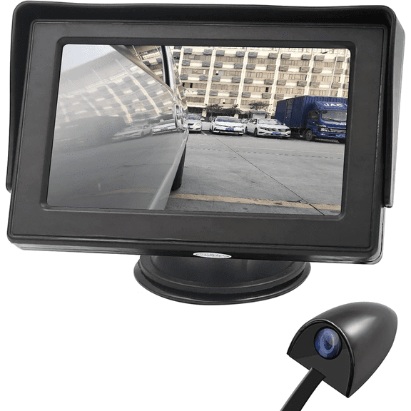 Side View Camera and 4.3 Monitor Kit, Car Door Tape Mounting Blind Spot Camera, Parking Assistance System with HD LCD Screen and Night Vision Cam for Trailers Pickup SUVs RVs