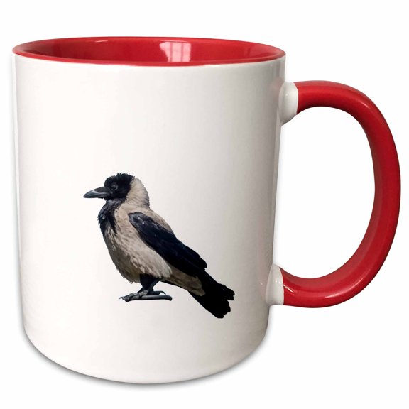 3drose, Side View of a Magnificent Hooded Crow, 11oz Two-tone Red Mug