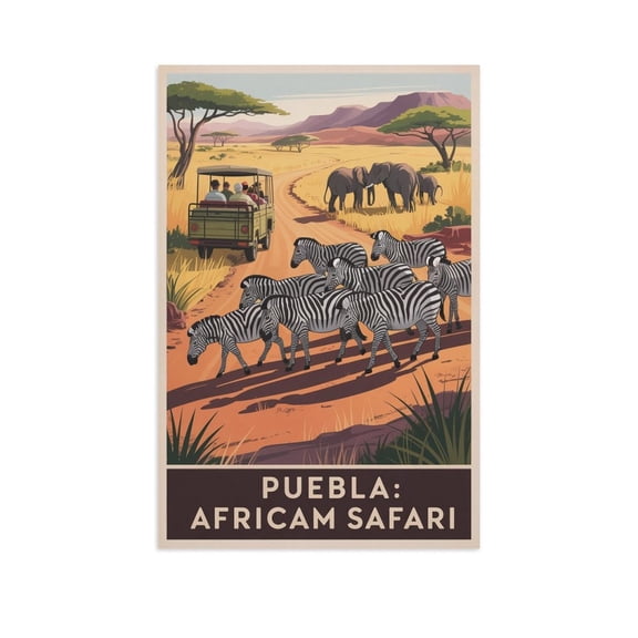 Side View Safari Wall Art Africam Safari Puebla Mexico Vintage Travel Poster Zebras Elephants Wildlife Park Canvas Poster